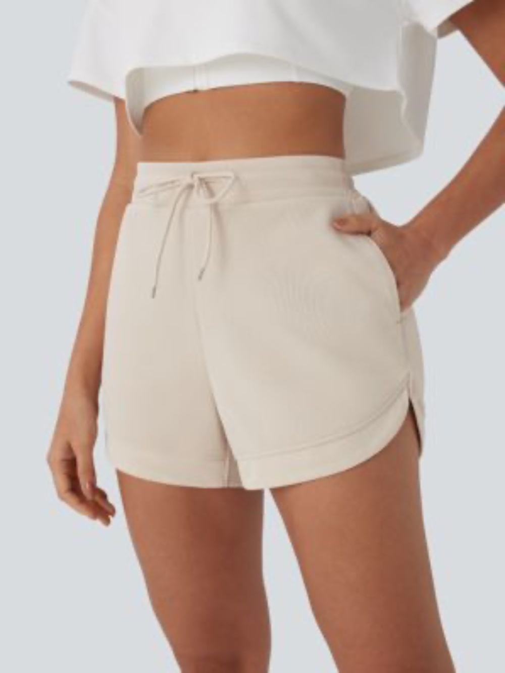 Halara High Waisted Drawstring Contrast Mesh Curved Hem Yoga Shorts with Pockets